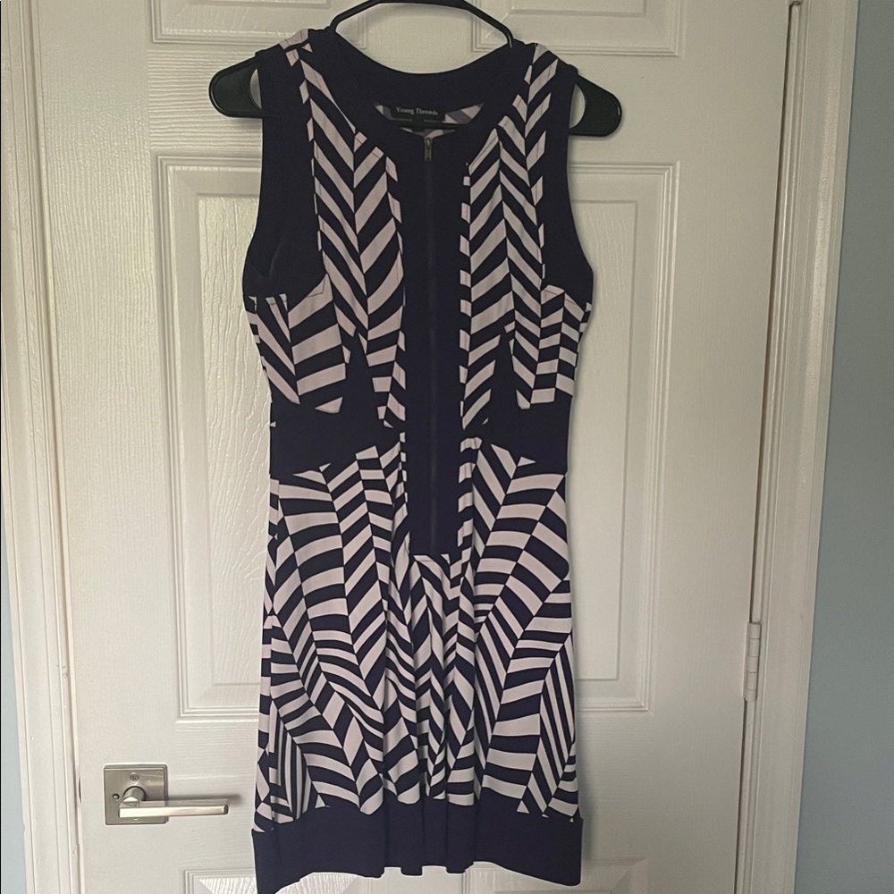 Tommy Hilfiger Navy and White Patterned Mini Dress